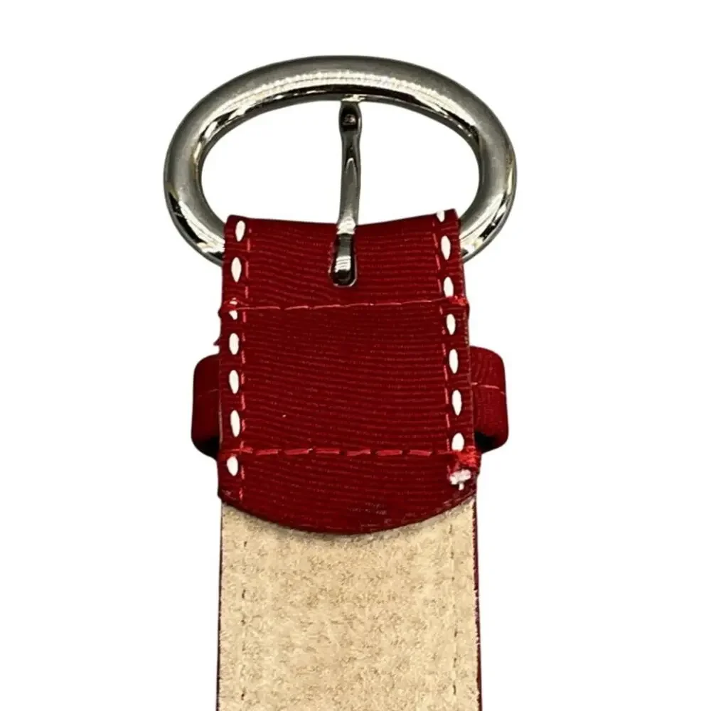Liz Claiborne Red Fabric Genuine Leather Back Chrome Buckle Belt Women L / 32”